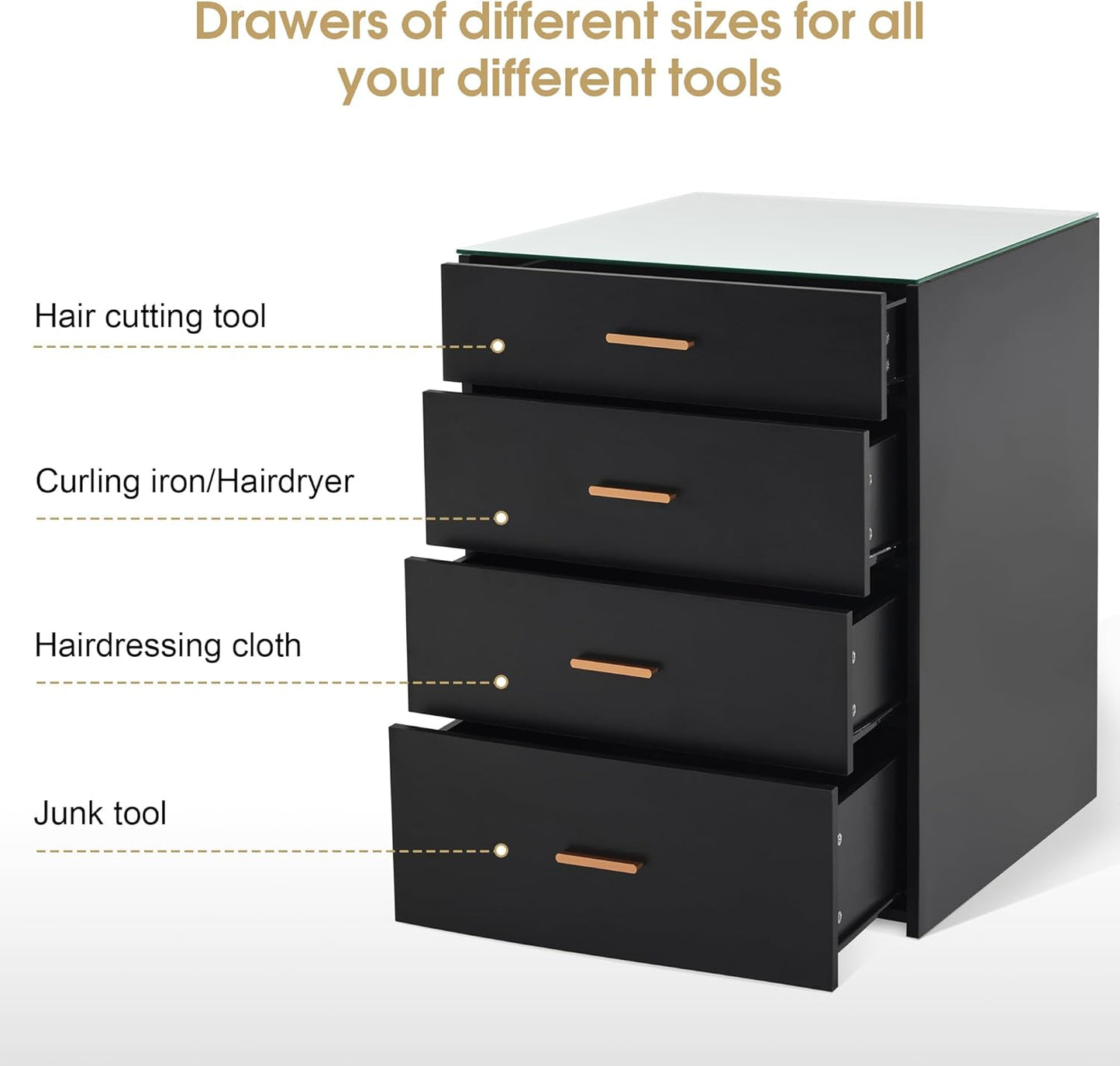 BarberPub Dual Directional Tool Cabinet, Barber Cabinet with 8 Storage Drawers, Styling Salon Station for Hair Stylist, Double-Sided Tool Organizer with Glass 2017 (Black)
