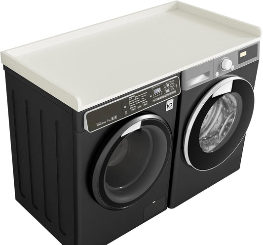 Kaboon Washer Dryer Countertop, Melamine Countertop with Edge Rails - 27.5" Depth x 54" Width Laundry Room Organization, White