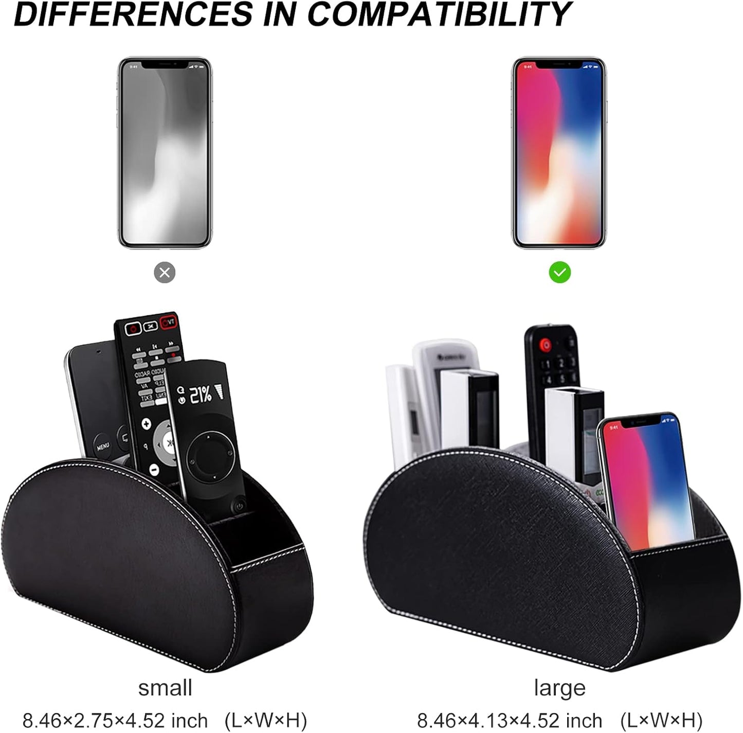 BONNY DODO Remote Control Holders Organizer Box with 5 Compartment PU Leather Multi-functional Office Desk Storage Caddy Store (Black)