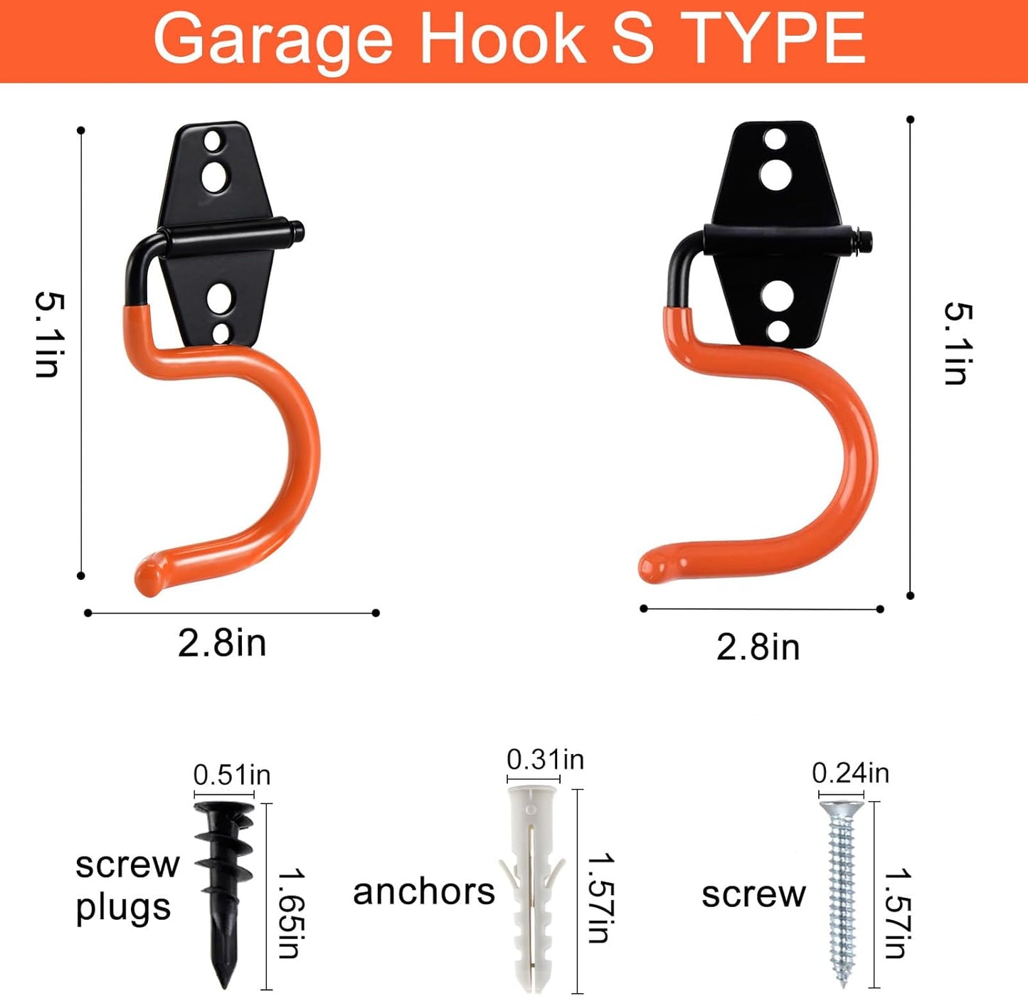 Aoben Heavy Duty Steel Garage Storage Hooks - Utility Hangers and Broom & Mop Holder Wall Mounted for Organizing Cleaning Tools, Mops, Garden Tools (8 Pack)