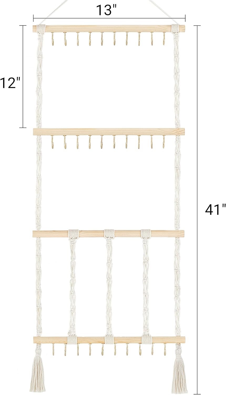 Dahey Headband Holder Bow Organizer for Girls Hair Bows Macrame Bow Holder Hair Accessories Hanger Necklace Display with 30 Hooks Wall Hanging Over Door Organizer Boho Nursery Decor for Baby's Room