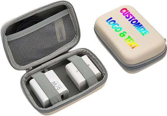 Custom Portable Protection Hard EVA Case – Personalized Logo/Text Travel Pouch for External Battery GPS, Hard Drive, USB Charging Cable – Universal Carrying Bag with Mesh Inner Pocket (Off-White)