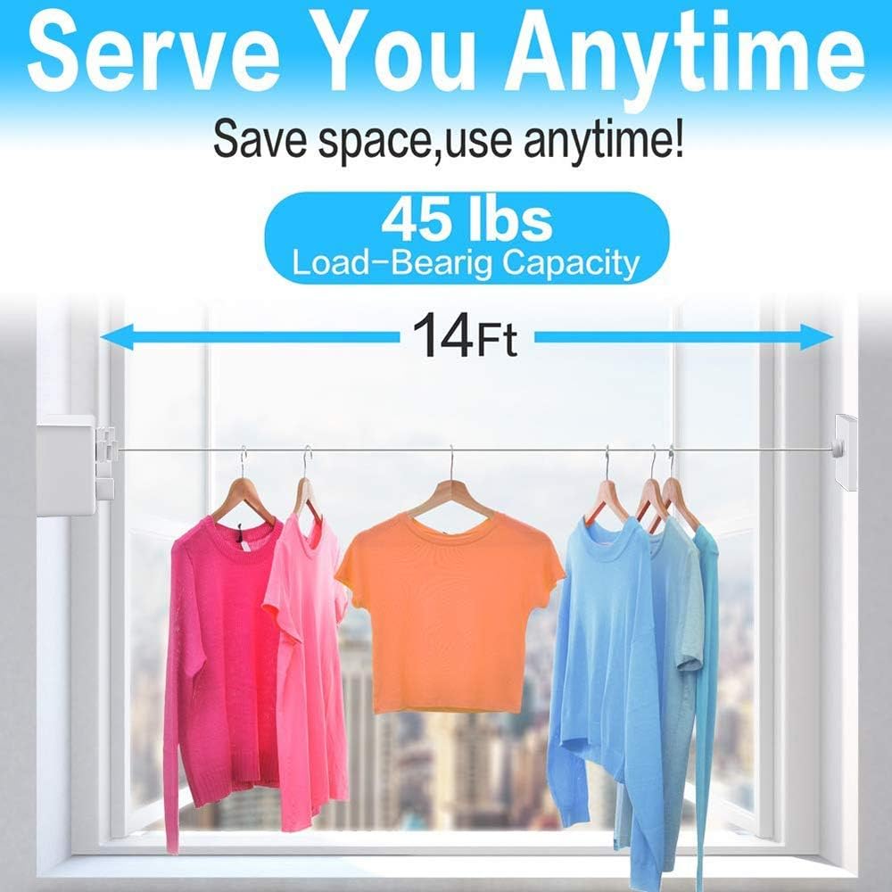 JOOM Retractable Clothesline Indoor Double Clothes Lines retracting | Heavy Duty for Drying Laundry line Outdoor|Wall Mounted Stainless Steel 13.8Feet Two line (Gold)