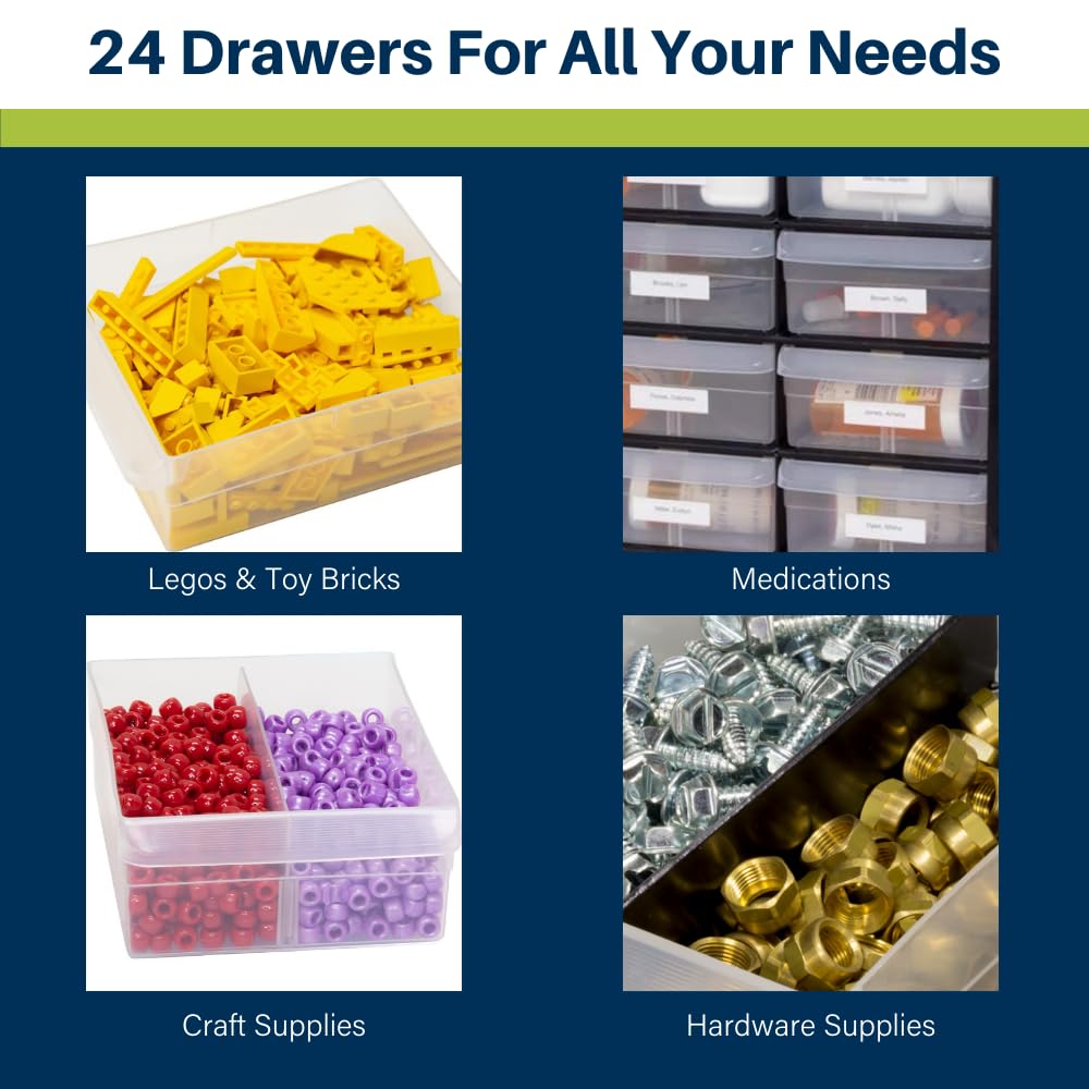 Akro-Mils 24-Drawer Plastic Storage Cabinet | 20" W x 6" D x 16" H | Black | Model 10124 | Garage Organization