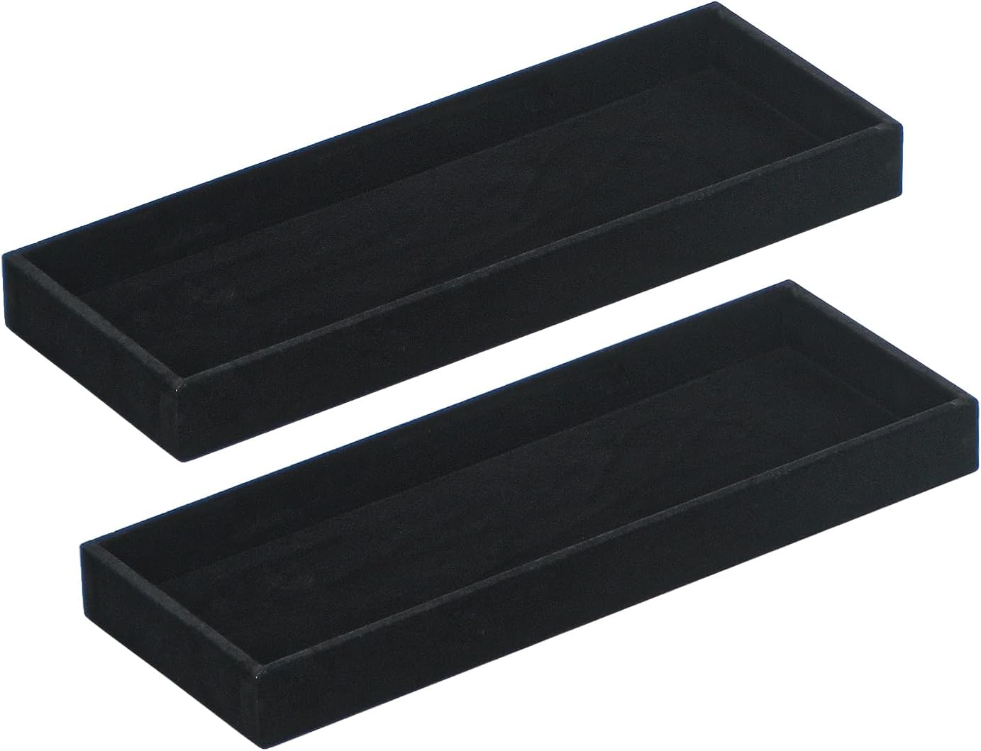 2Pcs Desk Drawer Storage Tray, Nightstand Organizer Tray, Necklace Bracelet Ring Earring Jewelry Display Tray, Grid Table Organizer Holder Tray for Sunglass, Phone, Watch, Perfume (1 grid)/Black
