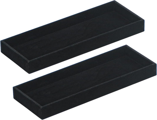 2Pcs Desk Drawer Storage Tray, Nightstand Organizer Tray, Necklace Bracelet Ring Earring Jewelry Display Tray, Grid Table Organizer Holder Tray for Sunglass, Phone, Watch, Perfume (1 grid)/Black
