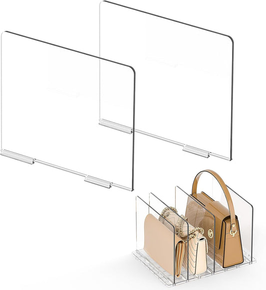 Bag Purse Organizer Accessories: 2-Dividers Plastic Clutch Dividers for Closet Organizers and Storage - Keep Carteras & Pocketbook Upright