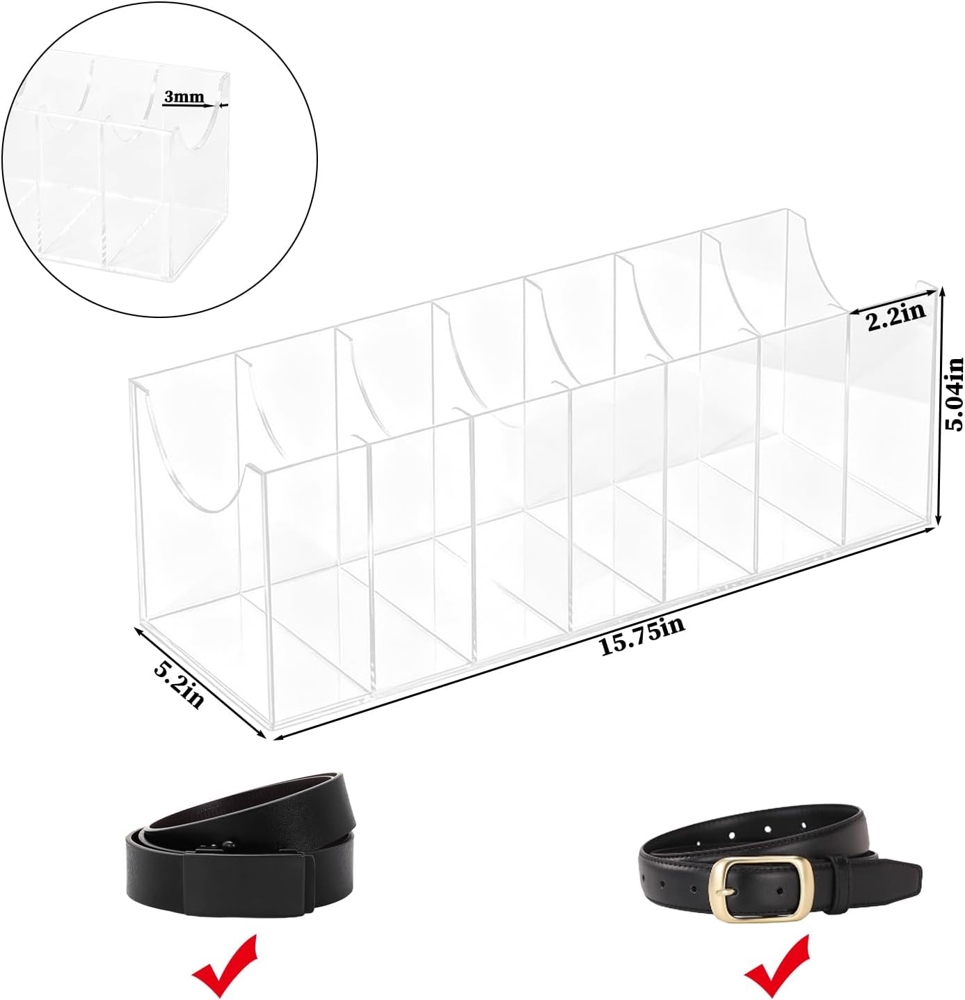 Belt Storage Rack 7-Grid Acrylic Transparent Belt Box for Men's and Women's Home use Transparent Wardrobe tie and Bow Display Cabinet with Storage Container for Drawers and wardrobes