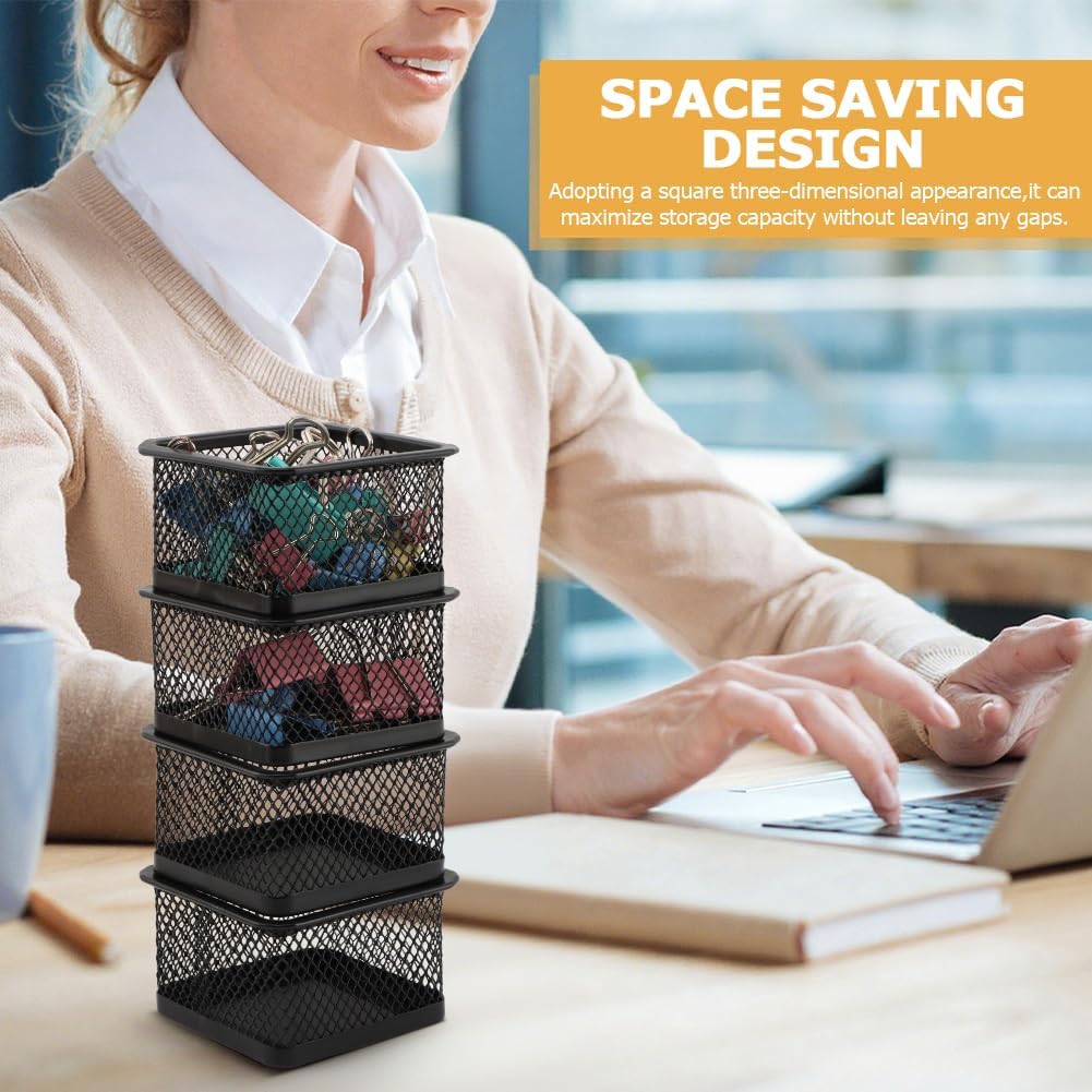 Paper Clip Holder for Desk, Paperclip Holders Mesh Paperclip Dispenser Organizer for Desk Binderclip Bobby Pin Holder Container for Home Office School(SIZE:4pcs)