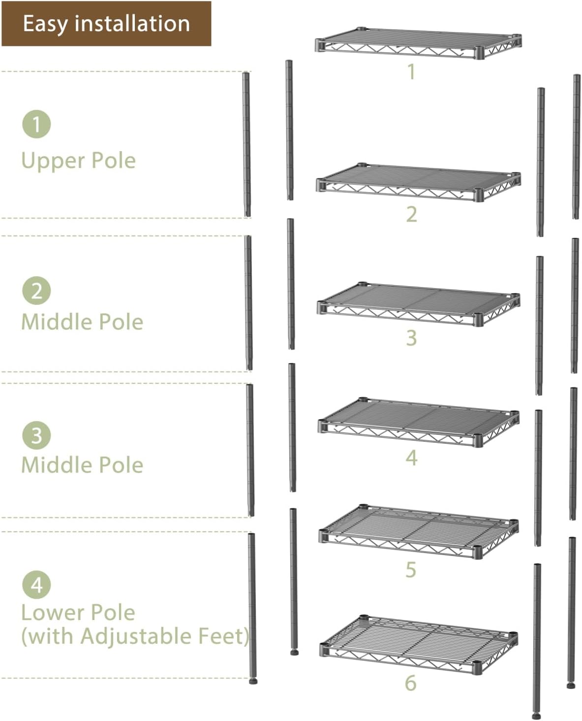 SINGAYE 6 Shelf Storage Wire Shelves Closet Bathroom Organizers Metal Pantry Kitchen Small Garage Shelving Unit Laundry Room Organization Home Narrow Rack Net Basket with Wheels Black