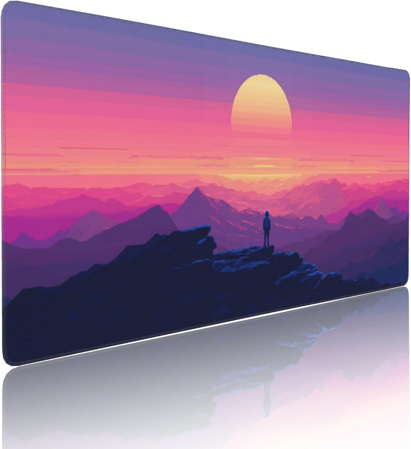 Sunset Mountains Large Mouse Pad, Anime Style Gaming Desk Mat, XXL Keyboard Desk Pad Mat for Desktop, 35.4"x15.7" Non-Slip Base Big Mousepad with Stitched Edges