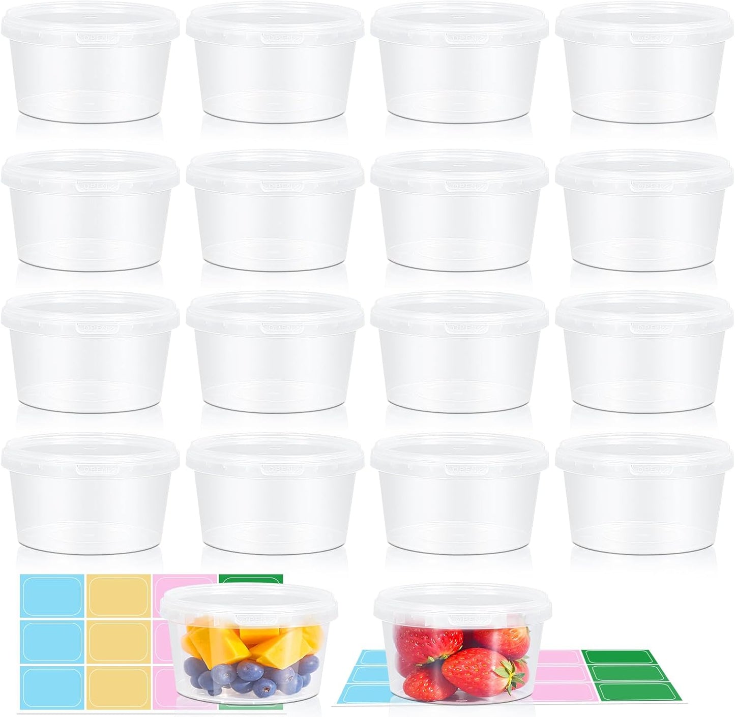 18 Pack 16oz Clear Plastic Bucket with Lid, Food Storage Containers, Freezer Plastic Cups, Leakproof, BPA Free, Microwave & Dishwasher Safe Takeout Container - Ideal for Soup and More