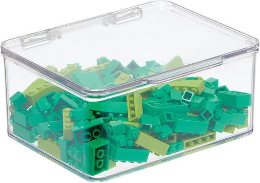 mDesign Plastic Playroom/Gaming Storage Organizer Box Containers, Hinged Lid for Shelves or Cubby, Holds Small Toys, Building Blocks, Puzzles, Markers, Lumiere Collection, Clear