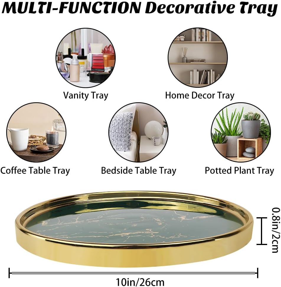 Ceramic Vanity Tray for Bathroom, Jewelry, and Makeup – Decorative Organizer Tray for Countertops, Dresser, or Sink – Elegant Green Round Design, Durable & Stylish Storage Solution