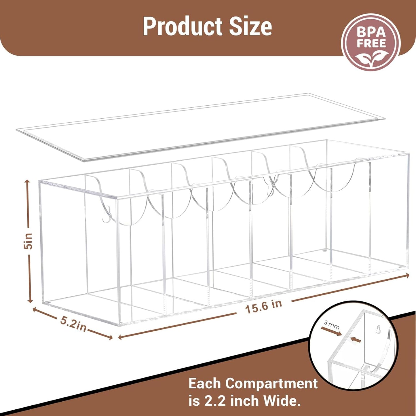 Acrylic Belt Organizer for Closet - 7 Compartments With Dust Cover Transparent Storage Holder | Display Case for Makeup, Jewelry, Watches, Bow Tie, & Bracelets | Multipurpose Clear Containers