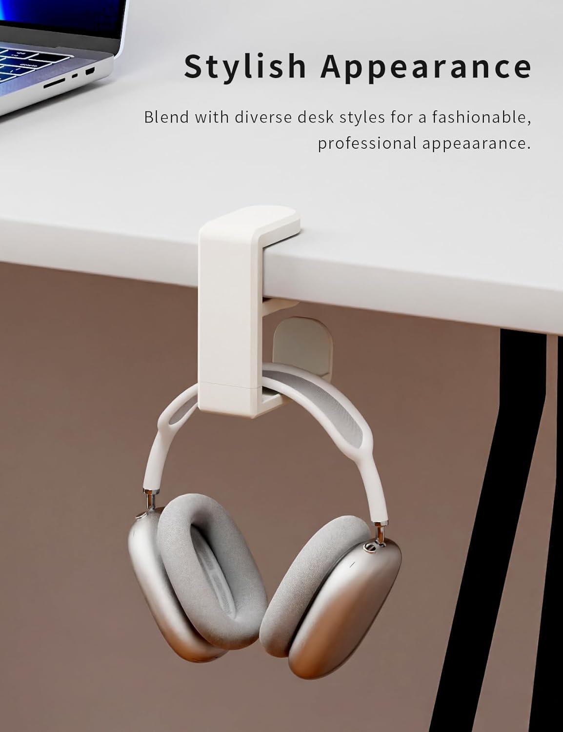 Headphone Hook - Under Desk Headphone Holder with 360-Degree Adjustable Rotation (Creamy White)