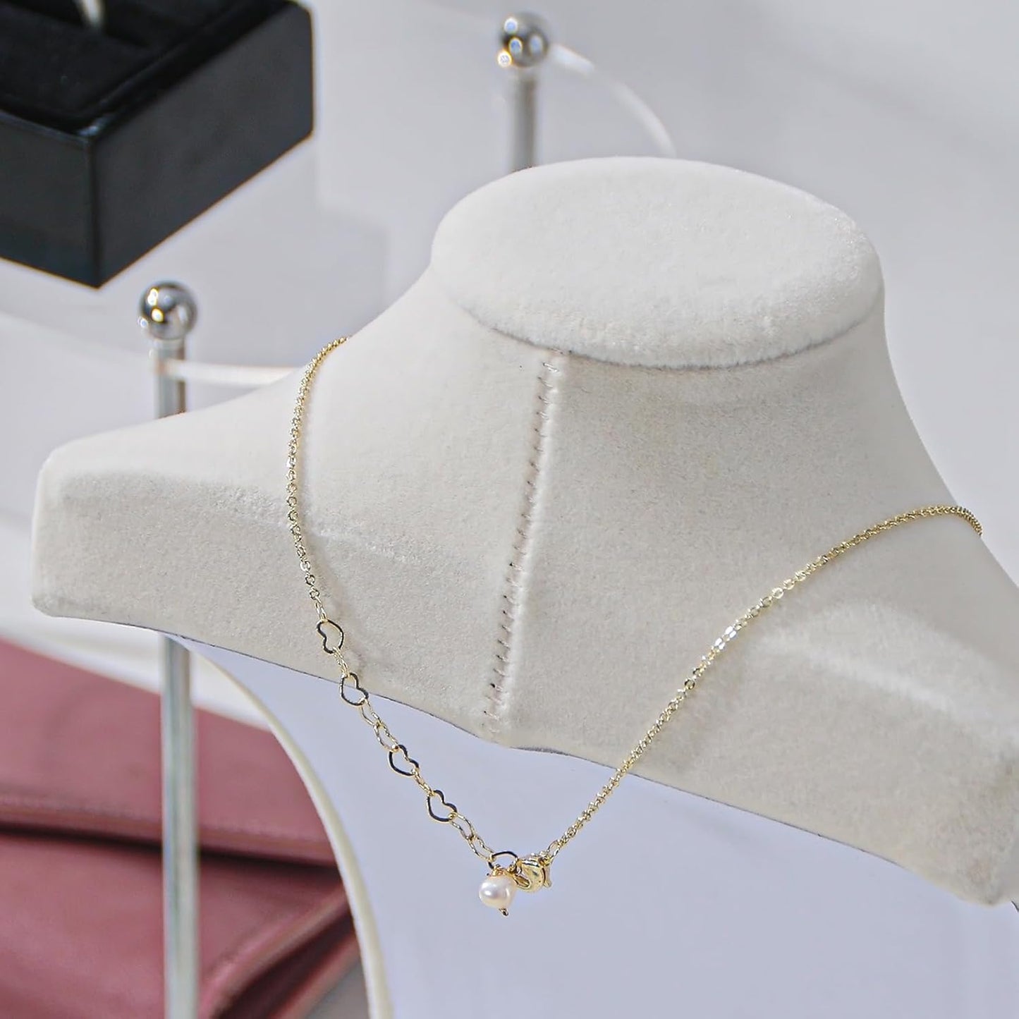 Necklace Bust Display Stand, Beige VelvetNecklace Display Holder, Jewelry Necklace Organizer Rack for Home Use or Shop Show (9" Height)