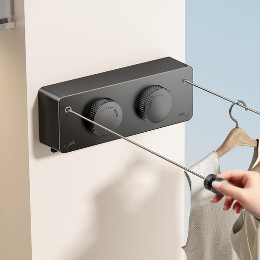 Retractable Clothesline Indoor, Non-Sagging Twin Clothes Line Retracting Outdoor Heavy Duty Clothes Drying Laundry Line Wall Mounted Stainless Steel Double Line-13.8 ft(Black)