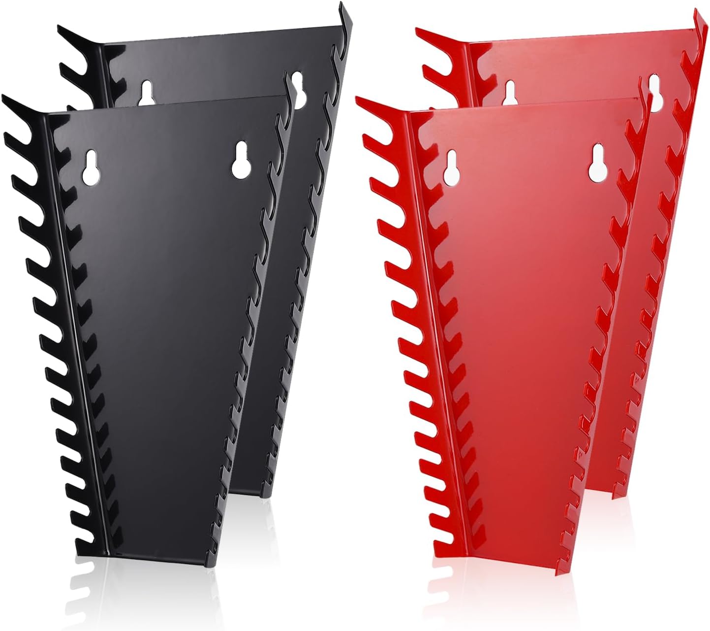 ALOANES 52-Slot Metal Wrench Organizer, Heavy Duty Hanging Wrench Organizer Tray for Tool Box&Wall, Fit SAE & Metric Wrench Storage, 4 Pack Wrench Holders (Red&Black)