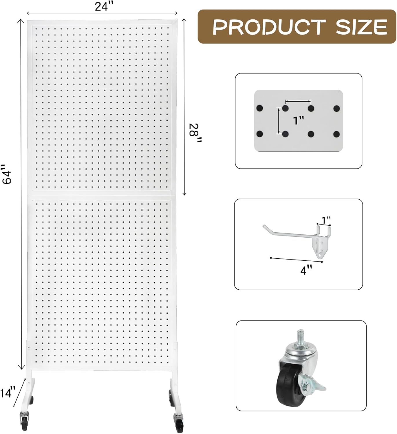 Eastern Tree Metal Pegboard Display Stand 2'x 5' with 30 Hooks, Pegboard Panels Display with Wheels, Peg Board Display Rack, Standing Pegboard Display- White