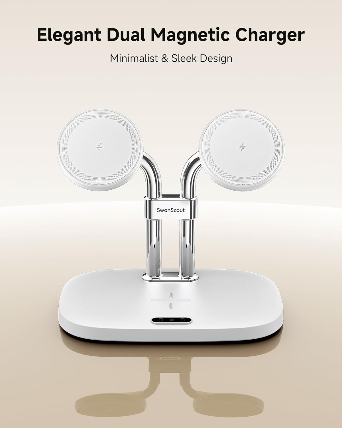 SwanScout Wireless Charger for iPhone Air/17, SwanScout 706M, Dual Magnetic Charger for iPhone 16/15/14/13/12 Series, Charging Station for AirPods Pro 3/2, AirPods 4/3rd (White)
