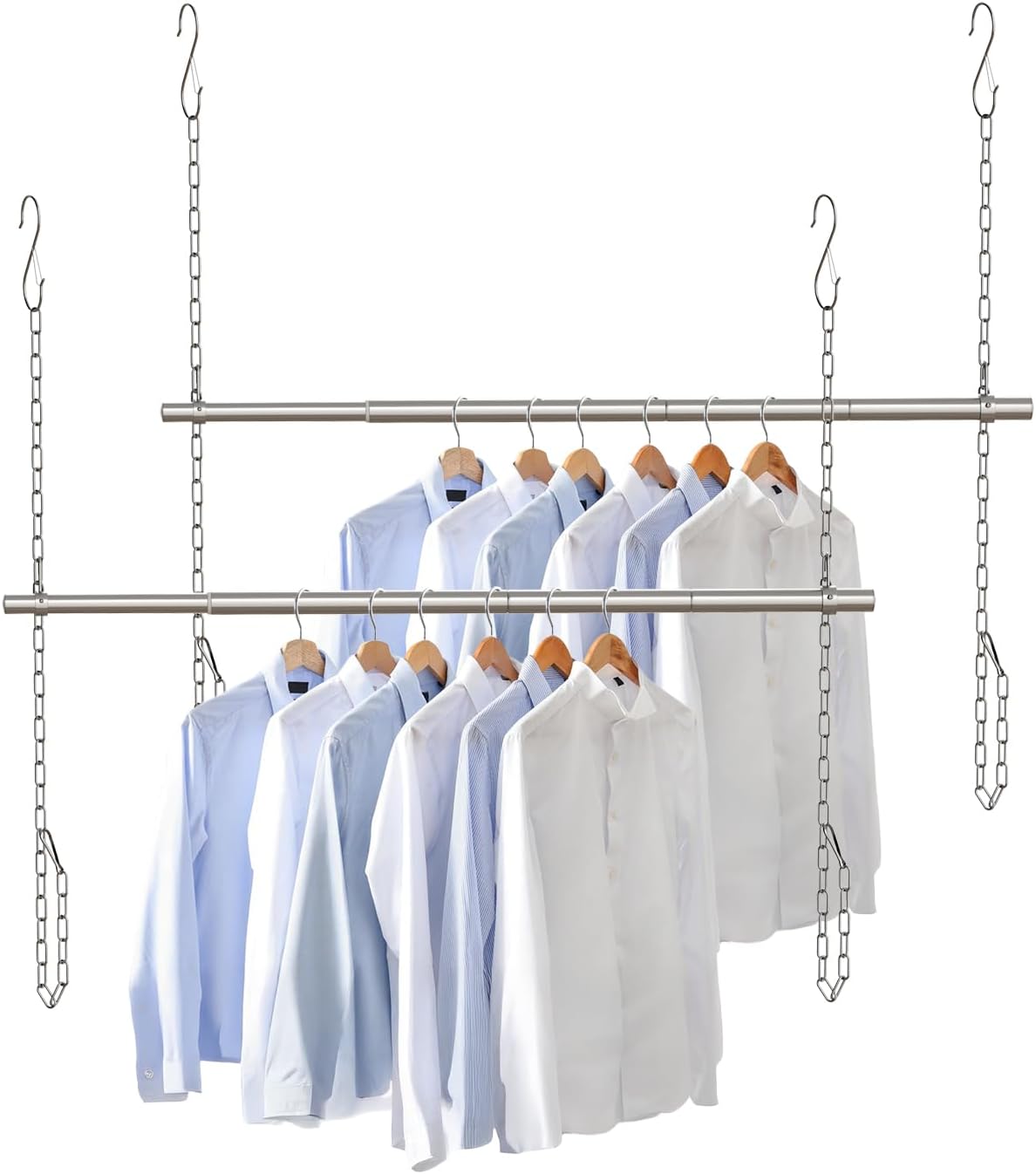 Hanging Closet Rod, Adjustable Width and Height Closet Rods Extender, 17-52inch Heavy-Duty Stainless Steel Bar, Space-Saving Closet Rod Hanging Clothes, 2Pack(Silver)
