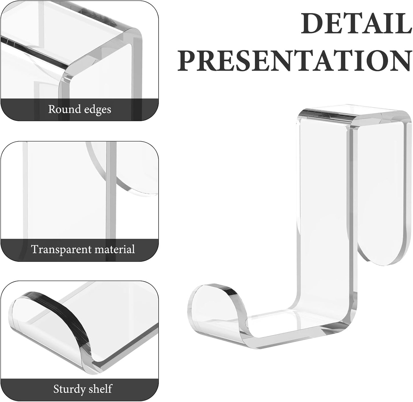 GEEKRIA Acrylic Cubicle Wall Hooks for Headphones, Headphone Hook Holder, Headsets Hanger Compatible with Bose, Sony, Sennheiser, ATH, AKG, JBL, Beats (Clear)