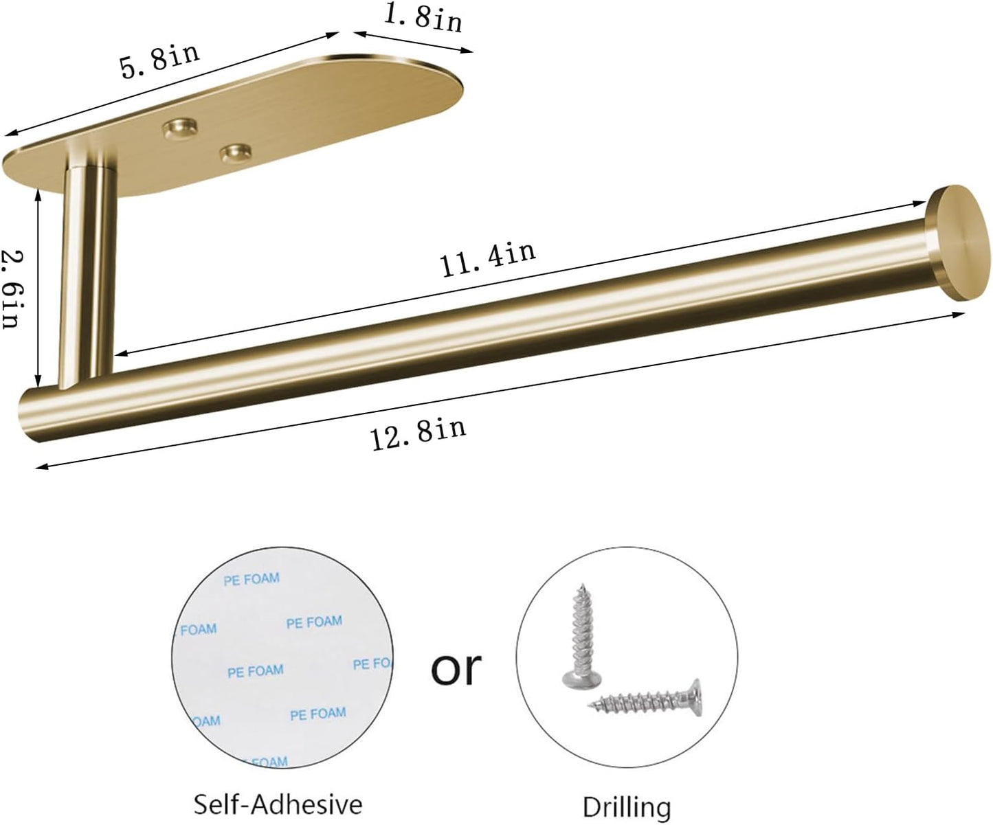 HUFEEOH Adhesive Paper Towel Holder Under Cabinet Wall Mount for Kitchen Paper Towel, Stainless Steel Paper Towel Roll Rack for Bathroom Towel (Gold, Thick)