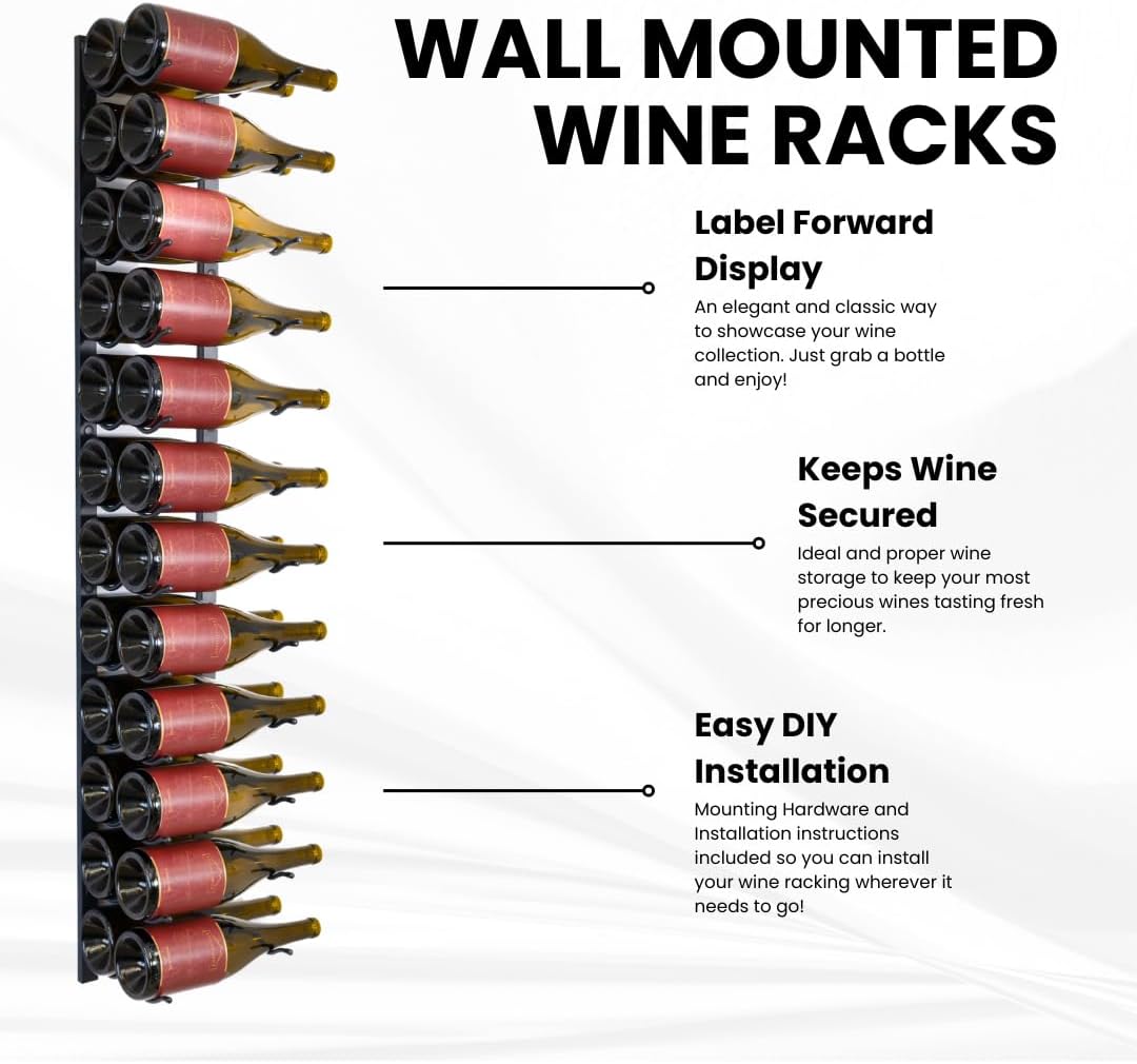 Jagged Ridge Wine Rooms - Premium Wall Mounted Metal Wine Rack - 24 Wine Bottles Holder - Modern Wine Rack, Matte Black - Space Saving for Home, Kitchen, Bar - Designed in Canada by Wine Enthusiasts