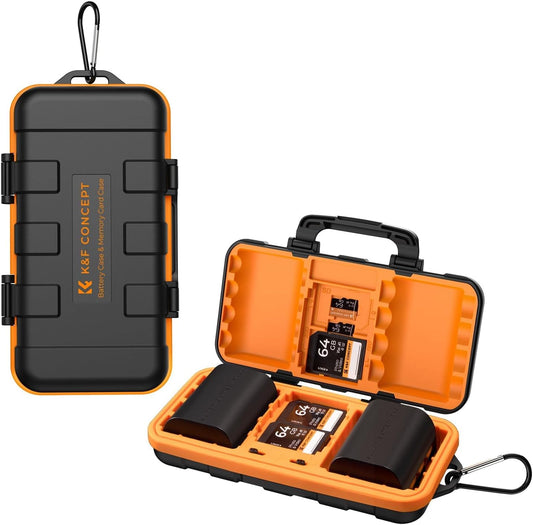 K&F CONCEPT Camera Battery SD Card Holder for 4 SD Cards/6 TF/2 CF/2 XQDs Cards, 2 Slots Battery Storage Case, Water-Resistant Anti-Shock Case for DSLRs, Action Camera Batteries, NP-FZ100
