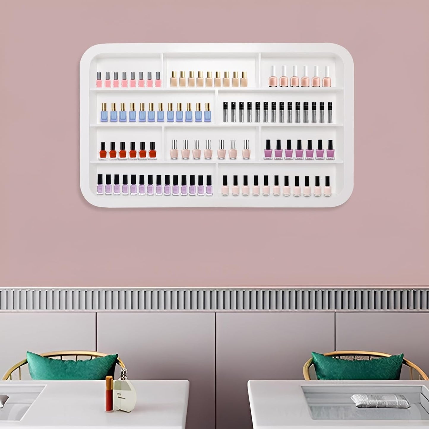 Wall Mounted Nail Polish Racks 4 Tier Hanging Nail Polish Storage Holder Cosmetic Display Stand Nail Polish Shelf Organizer for Home Salon Business Spa
