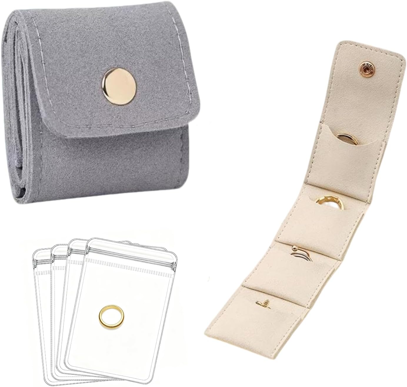 Mini Travel Jewelry Bag,Mini Jewelry Pouch,Protable travel Jewelry Storage Organizer Case,Small Jewelry Storage Roll with Buckle for Earrings,Rings,Necklaces (Gray, 1Pcs)