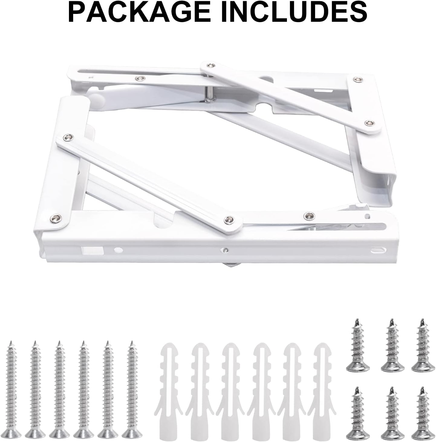 YUMORE Folding Shelf Brackets, 8 Inch Heavy Duty Collapsible Shelf Bracket, DIY L Bracket for Workbench Folding Table Hinge, Max Load: 300lb, White, 2 Pack