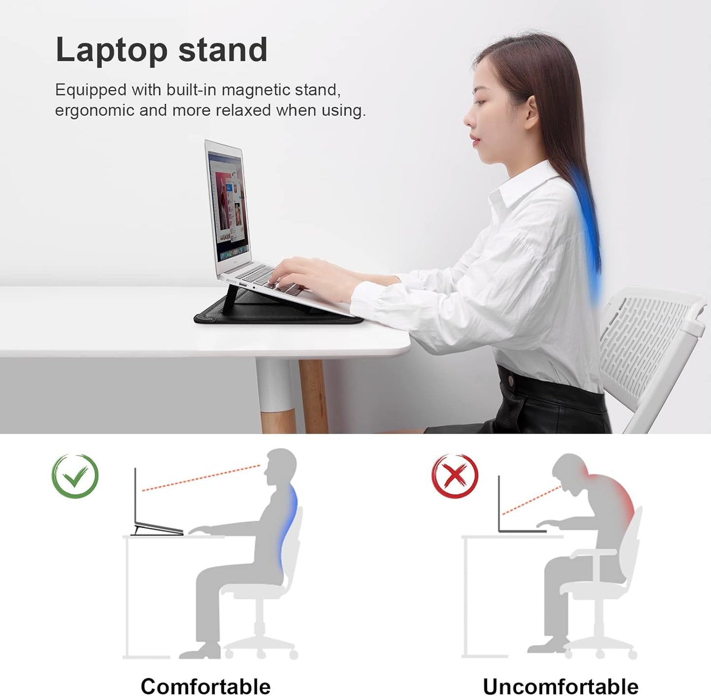 Nillkin Laptop Sleeve 15.6 inch, MacBook Sleeve with Adjustable Stand & Mouse Pad, 2 Stand Modes, 15 inch Laptop Case, MacBook Accessories, Slim for Samsung/Chromebook/HP 13-15.6, Black Texture