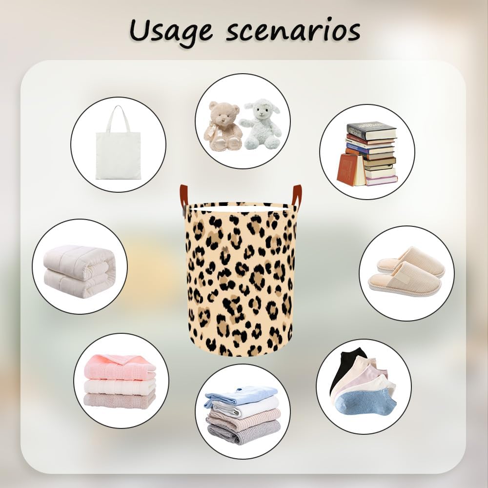 Laundry Baskets 15.7x19.7 Inch Large Classic Leopard Print Design Collapsible Laundry Hamper with Handles Oxford Fabric Clothes Storage Bin Foldable Dirty Clothes for Bedroom Bathroom Dorm