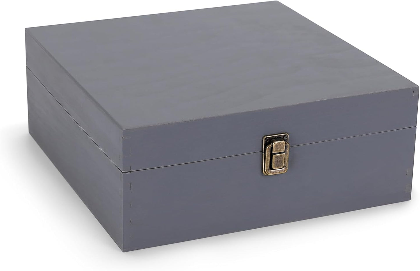 makerflo Medium Grey Pine Wood Memory Box with Hinged with Clasp, Black Felt Inside, Keepsake Wooden Box Ideal for Craft and Personalization (Laser Engraving, Epoxy, UV DTF, and Vinyl) – Pack of 1