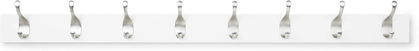 Amazon Basics Wall Mounted Modern Coat Rack with Versatile Storage Hooks, Rectangular, 8-Hook, White
