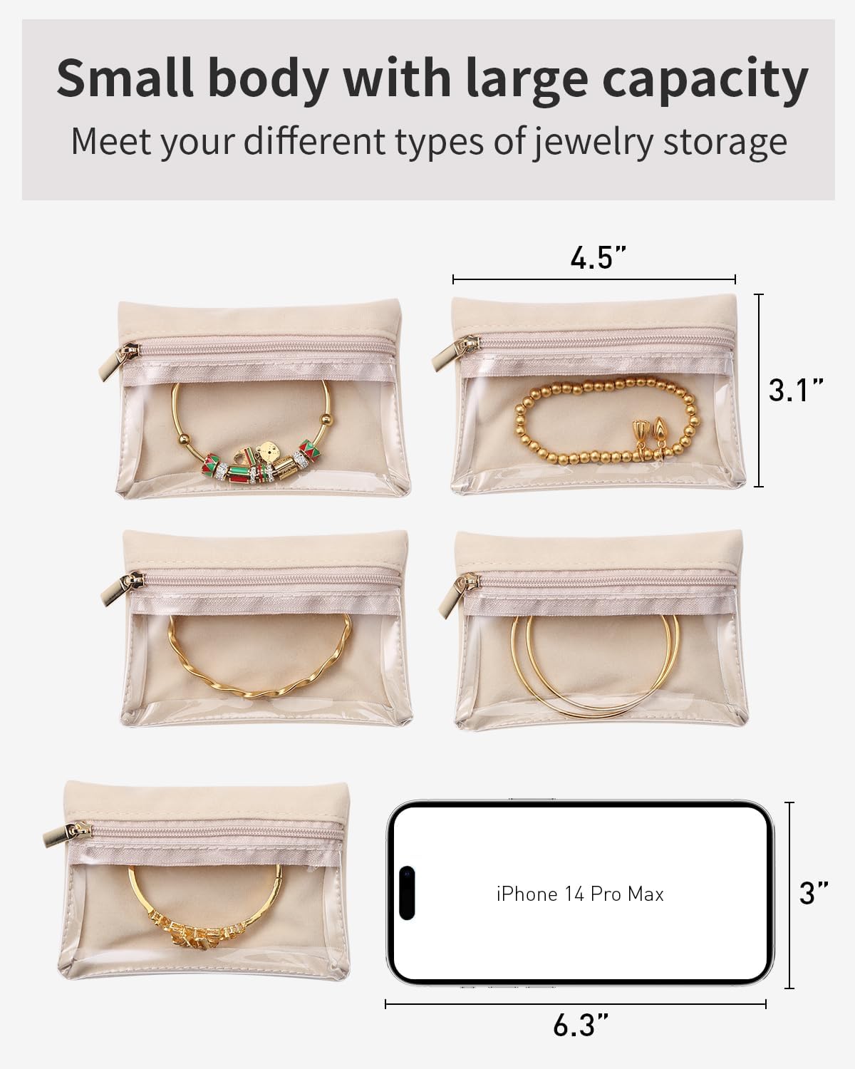Vlando Velvet Jewelry Pouch with Zipper - Clear Travel Jewelry Bag Organizer for Business Trips & Gifts