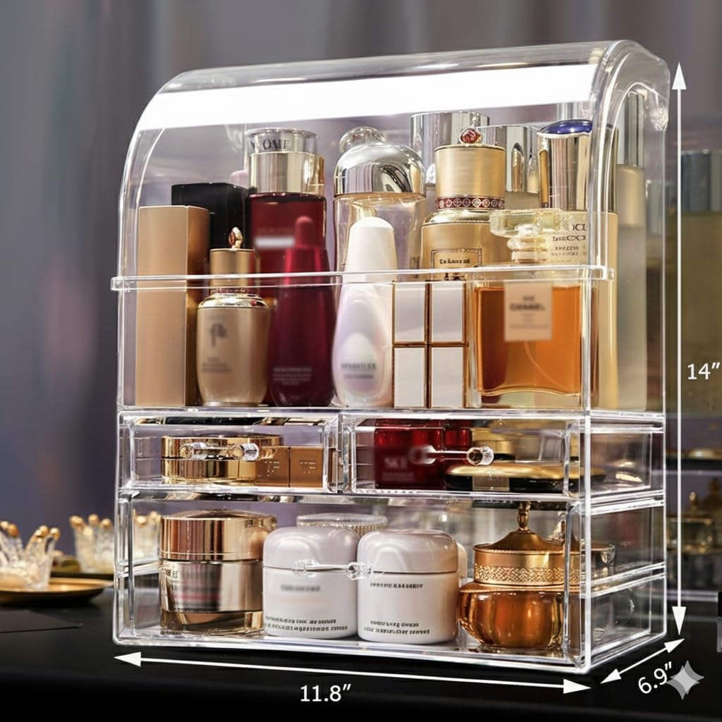 MOOCHI Clear Professional Large Cosmetic Makeup Organizer Bathroom Storage Display Case with Drawers