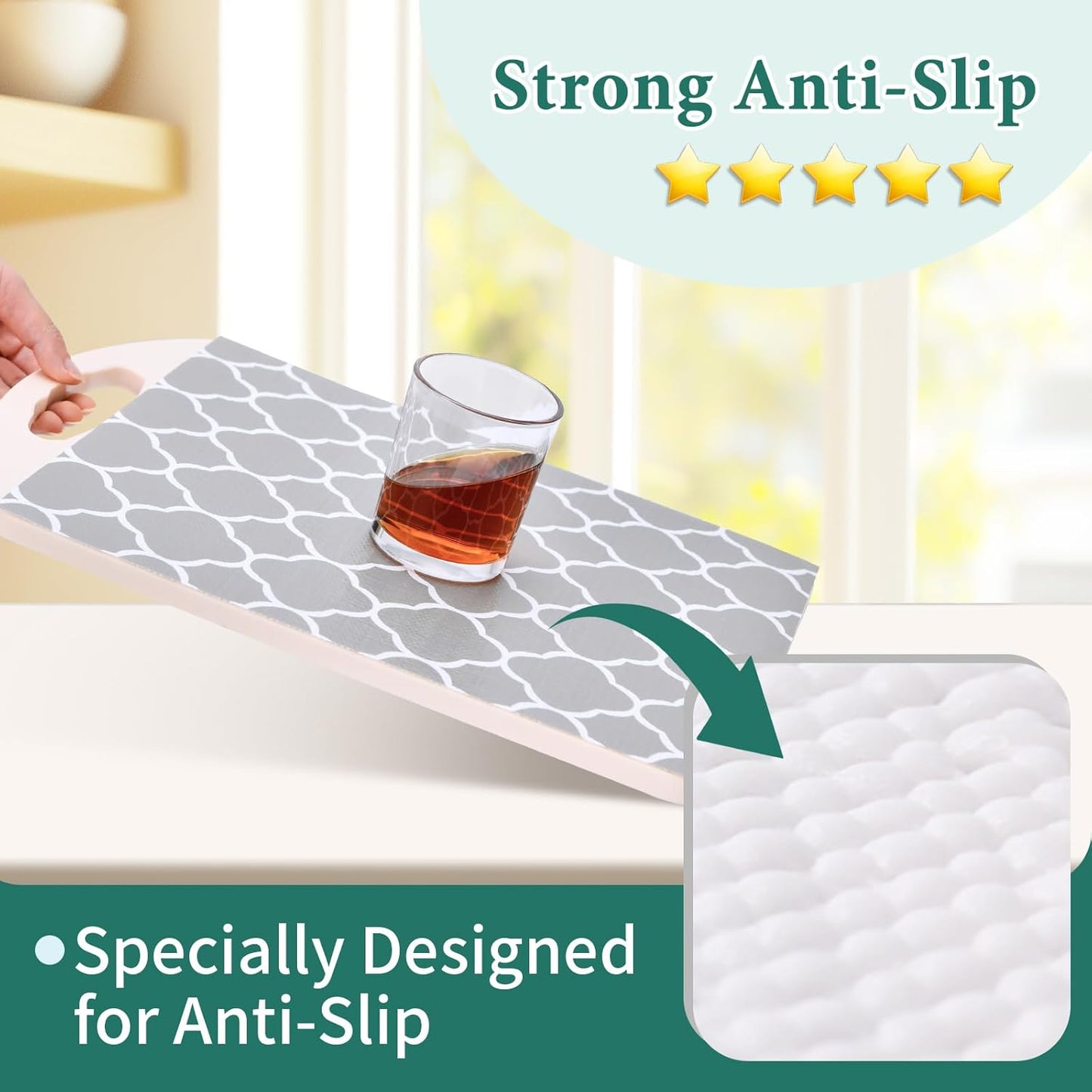 Shelf Liners for Kitchen Cabinets 17.3in x 20FT Non Adhesive Drawer Liner Gray Quatrefoil Thickened Shelf Liner Strong Non-Slip Easy to Clean for Tool Box Refrigerator with Knife and Tape Measure