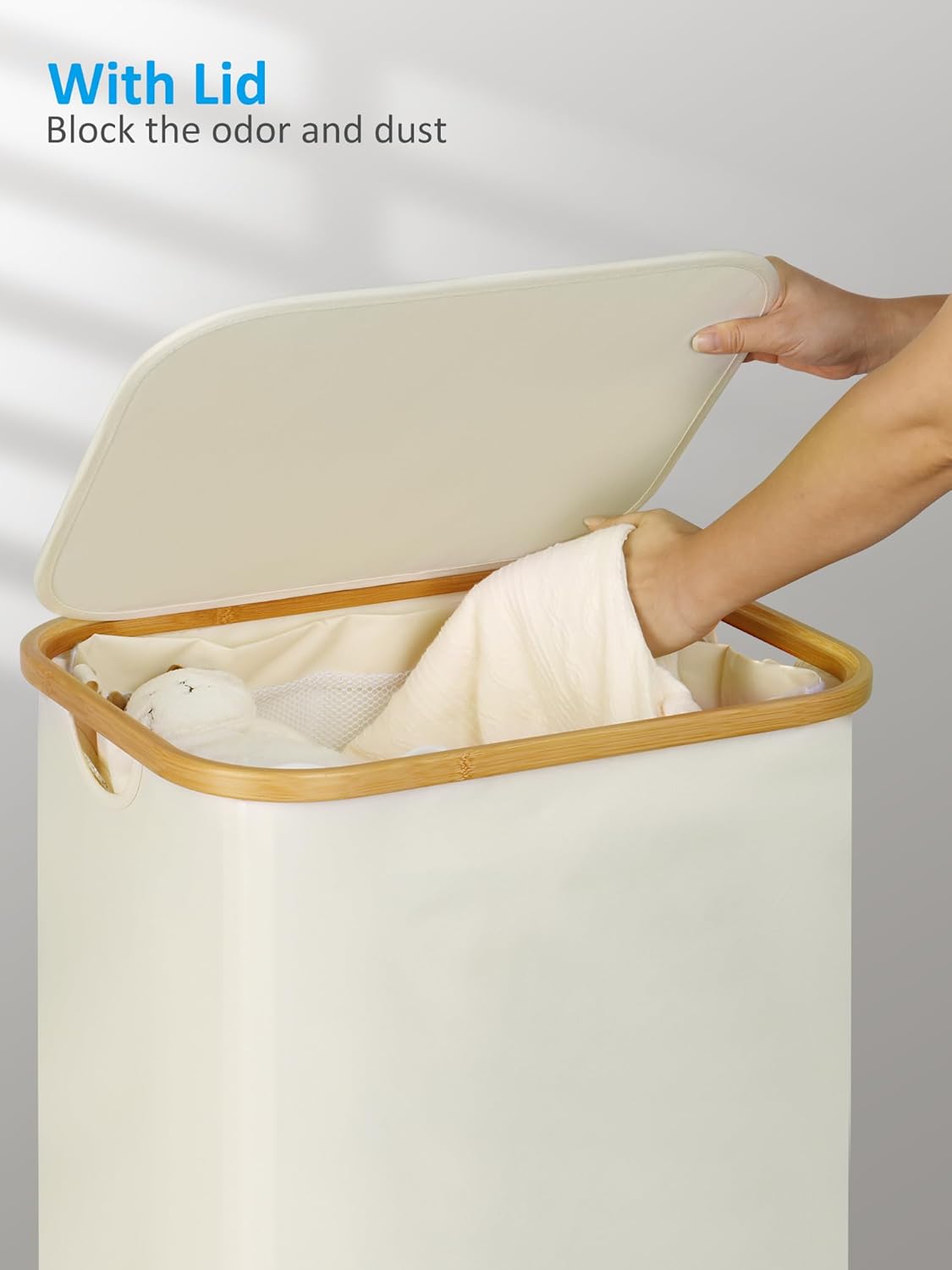 efluky Slim Laundry Basket with Wheels, Narrow Rolling Laundry Hamper with Lid and Removable Bag, Tall Aesthetic Dirty Clothes Hamper on Wheels for Laundry Room, Bedroom, Dorm and Bathroom, 100L Beige
