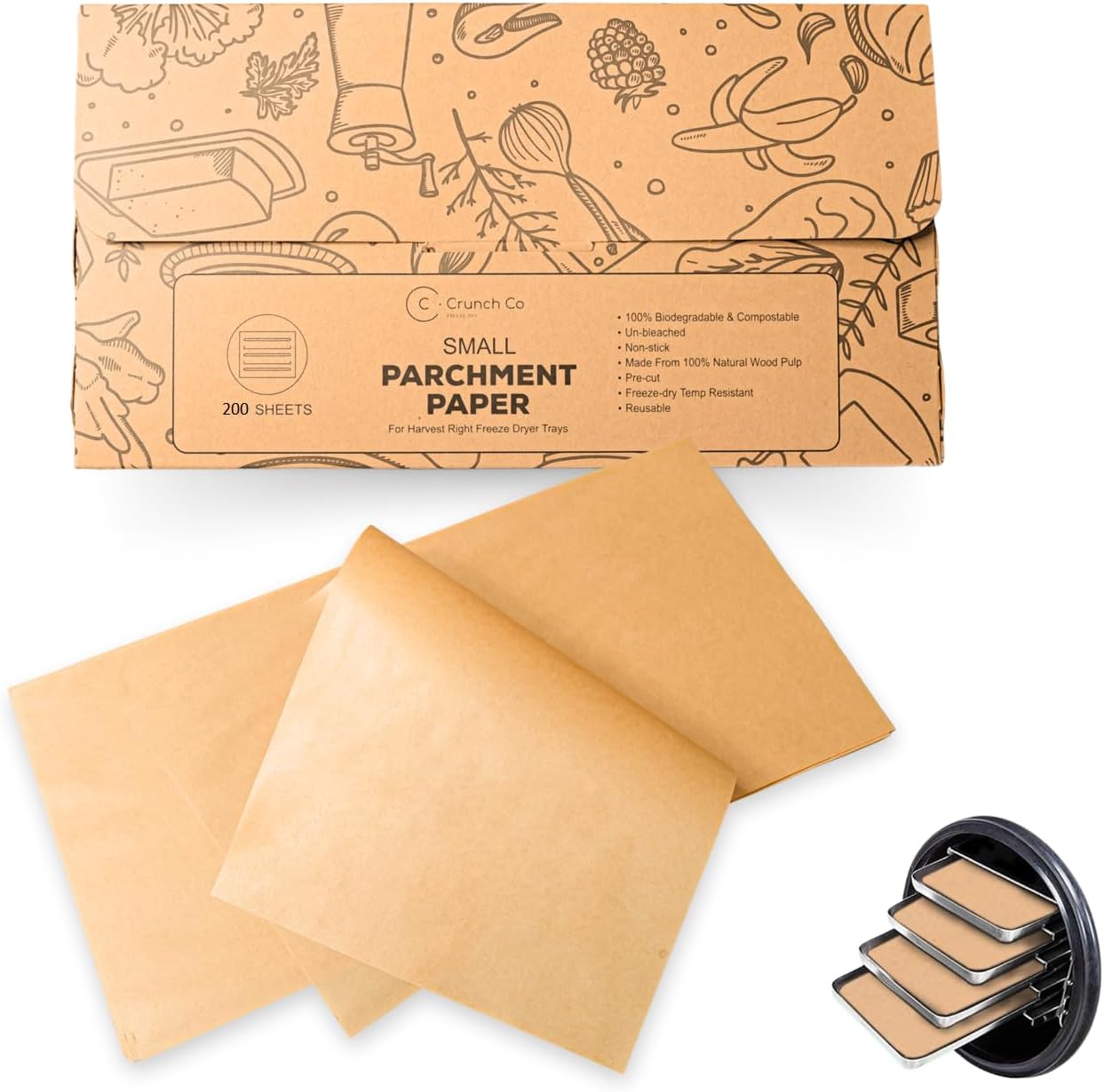 200 pack Parchment Paper For Harvest Right Freeze Dryer (S - Small)