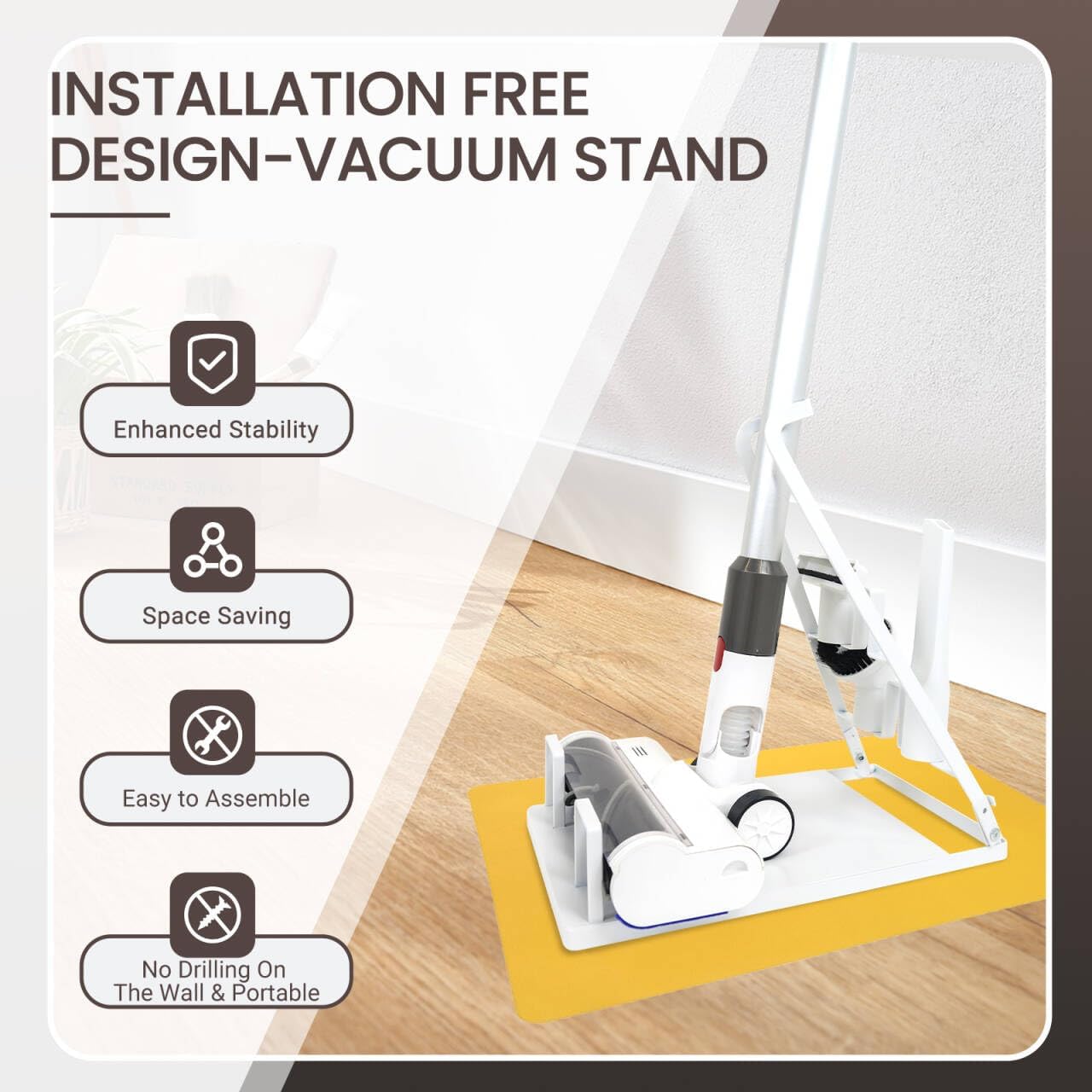 No Installation Required-Universal Stand,Storage Stand Docking Station Holder,Stable Metal Storage Bracket Stand Holder,Compatible with Most Stick Vacuum(White)