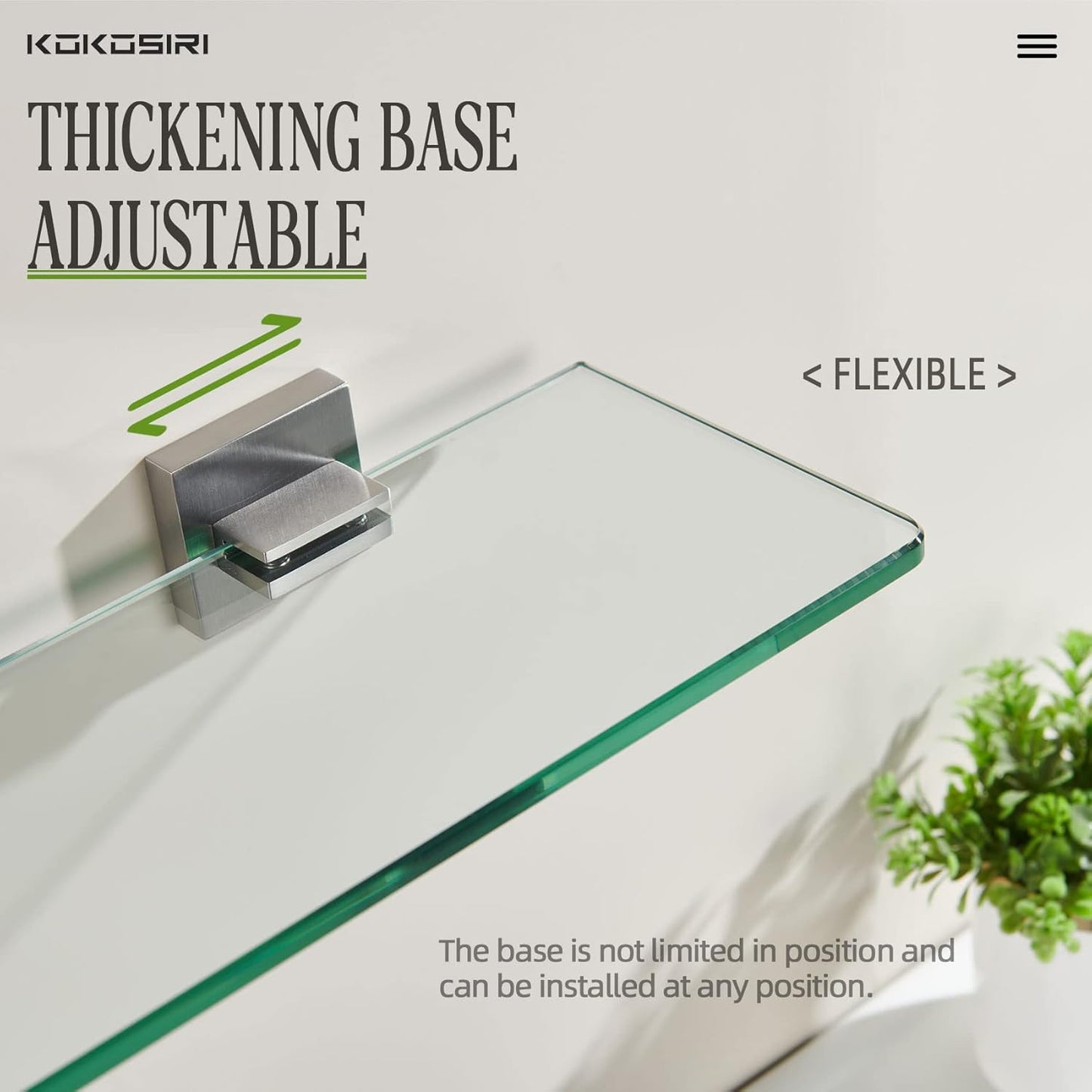 KOKOSIRI Wall Shelves Floating Bathroom Glass Shelf for Kitchen Storage, 20'' x 5.6'' Tempered Glass Wall Mounted Brushed Stainless Steel, 2 Pack B1106BR-L20-P2