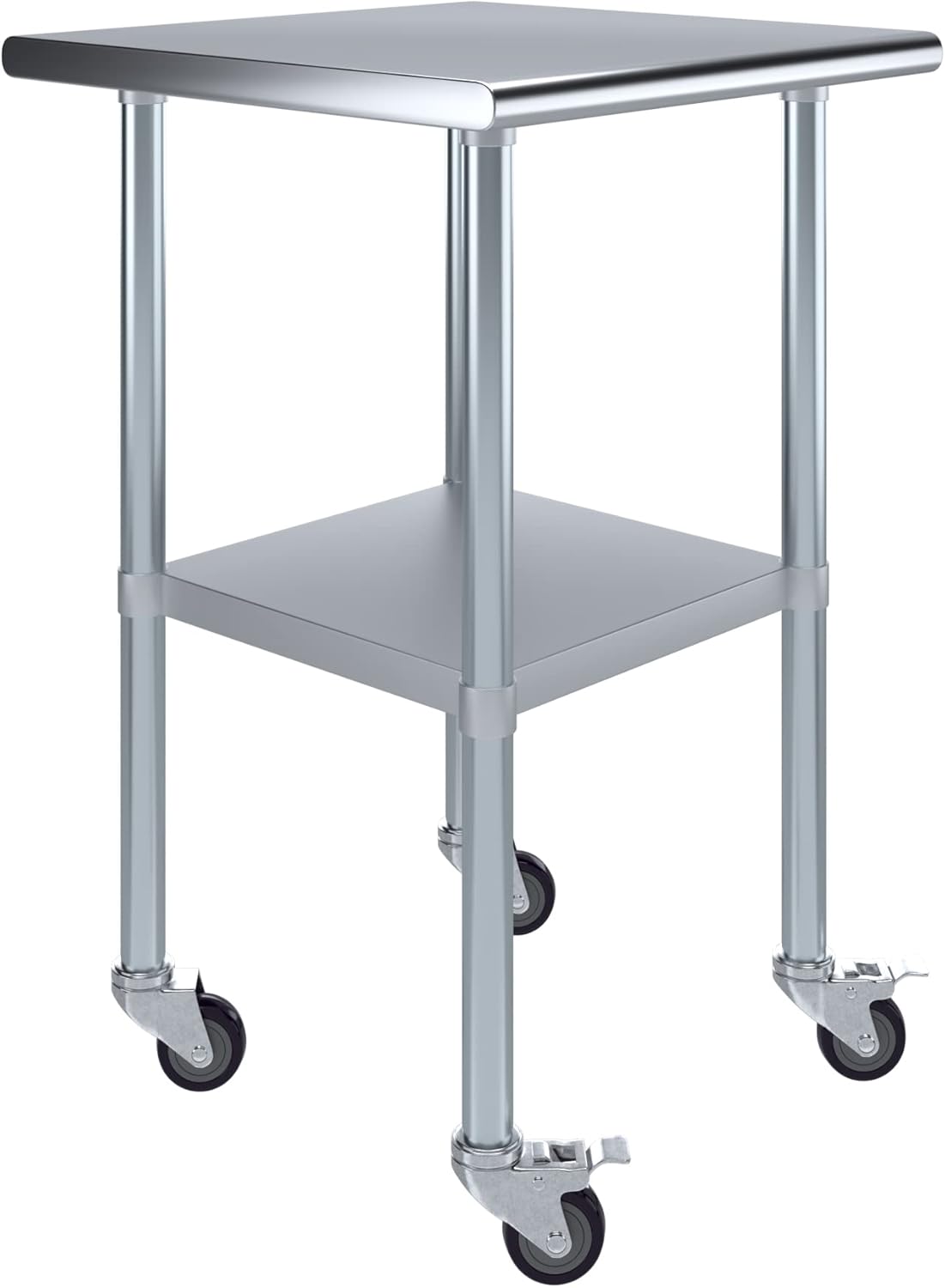 AmGood 24" x 24" Stainless Steel Work Table with Casters | Heavy Duty Metal Utility Table On Wheels | Kitchen Island Cart