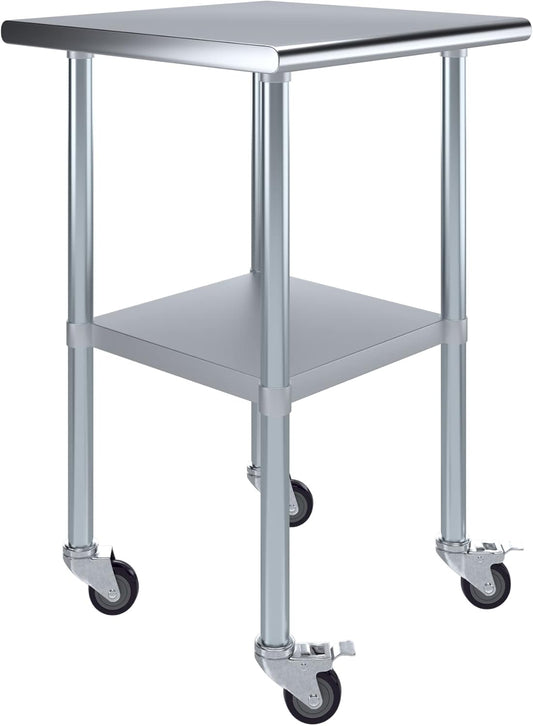 AmGood 24" x 24" Stainless Steel Work Table with Casters | Heavy Duty Metal Utility Table On Wheels | Kitchen Island Cart
