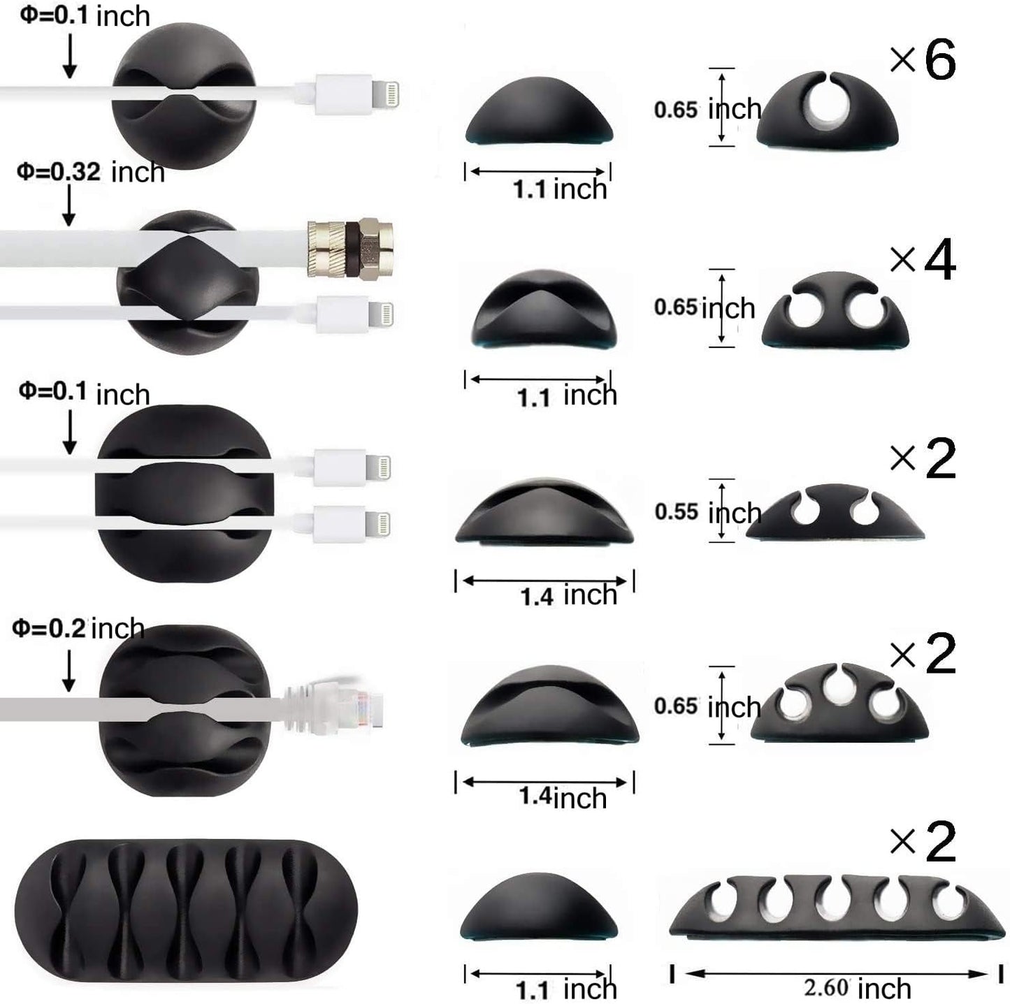 OHill 16-Pack Black Cord Organizer - Adhesive Cable Clips Holder for Desk, Wall, Car - Wire Management Clips for iPhone Charger, USB, Computer Cables -Cord Keepers with Strong Sticky Backing
