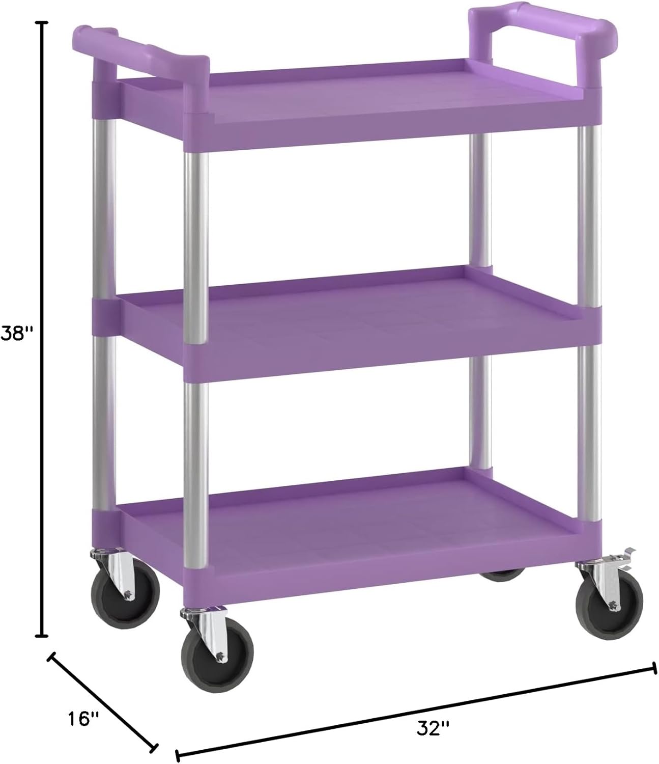 Purple Utility/Bussing Cart with Three Shelves - 32" x 16"