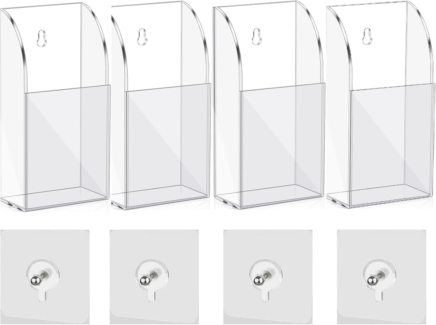 4 Pieces Acrylic Remote Control Holder Clear Wall Mount Media Organizer Single Compartment Pen Holder for Wall Pencil Holder TV Remote Holder Wall Mount Storage Box for File Makeup Marker Brush Phone