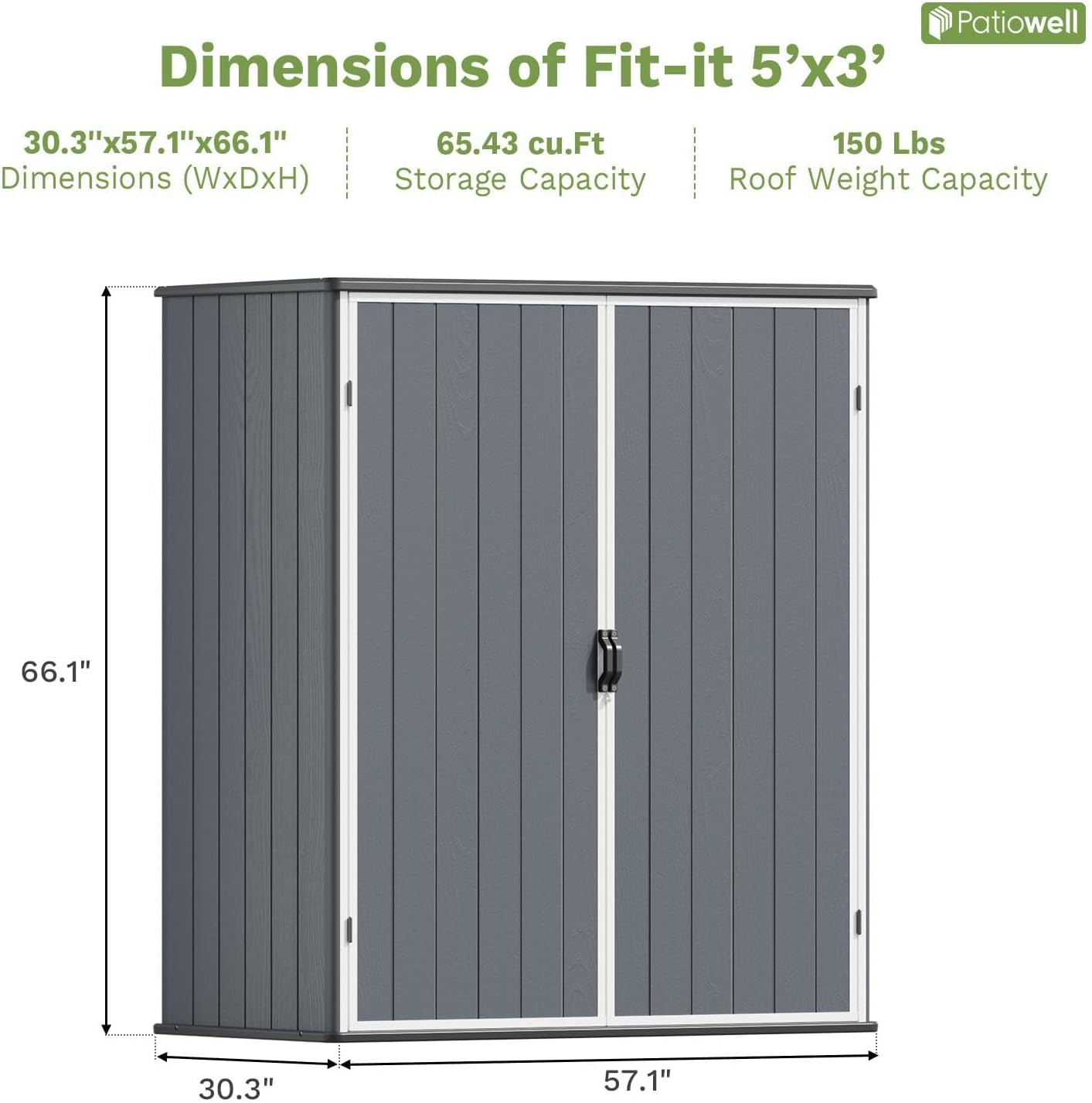 Patiowell Plastic Outdoor Storage Shed, 5 x 3 FT Patio Outdoor Storage Cabinet with Stable Roof & Lockable Doors, Waterproof Resin Shed for Tools, Patio Furnitrue Accessories, Dark Gray